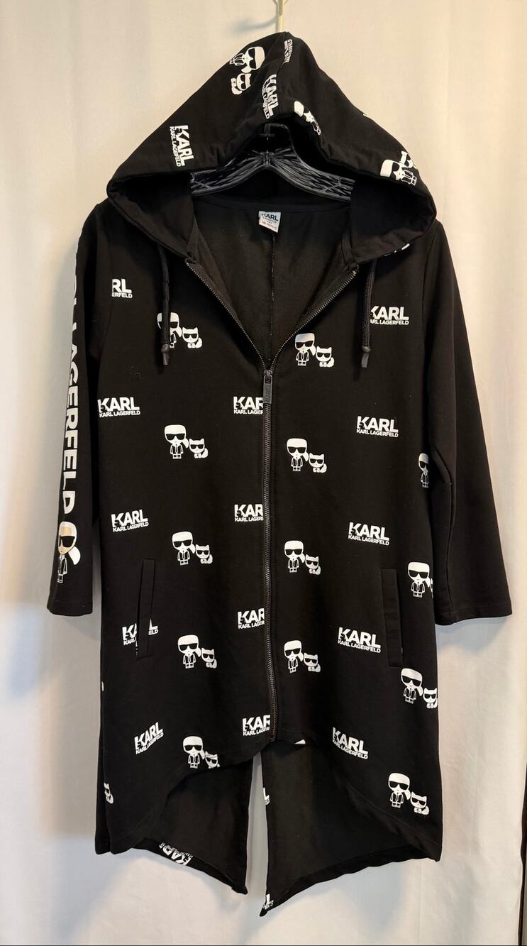 Chic Karl Lagerfeld Kids Black Monogram Zip-Up Jacket Size 11-12